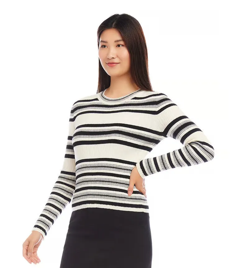 Sonnet Stripe Ribbed Sweater Top - Karen Kane 3L89789