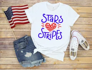 Stars and Stripes Fourth of July Adult T Shirt - Independence Day - Memorial - Red White and Blue USA