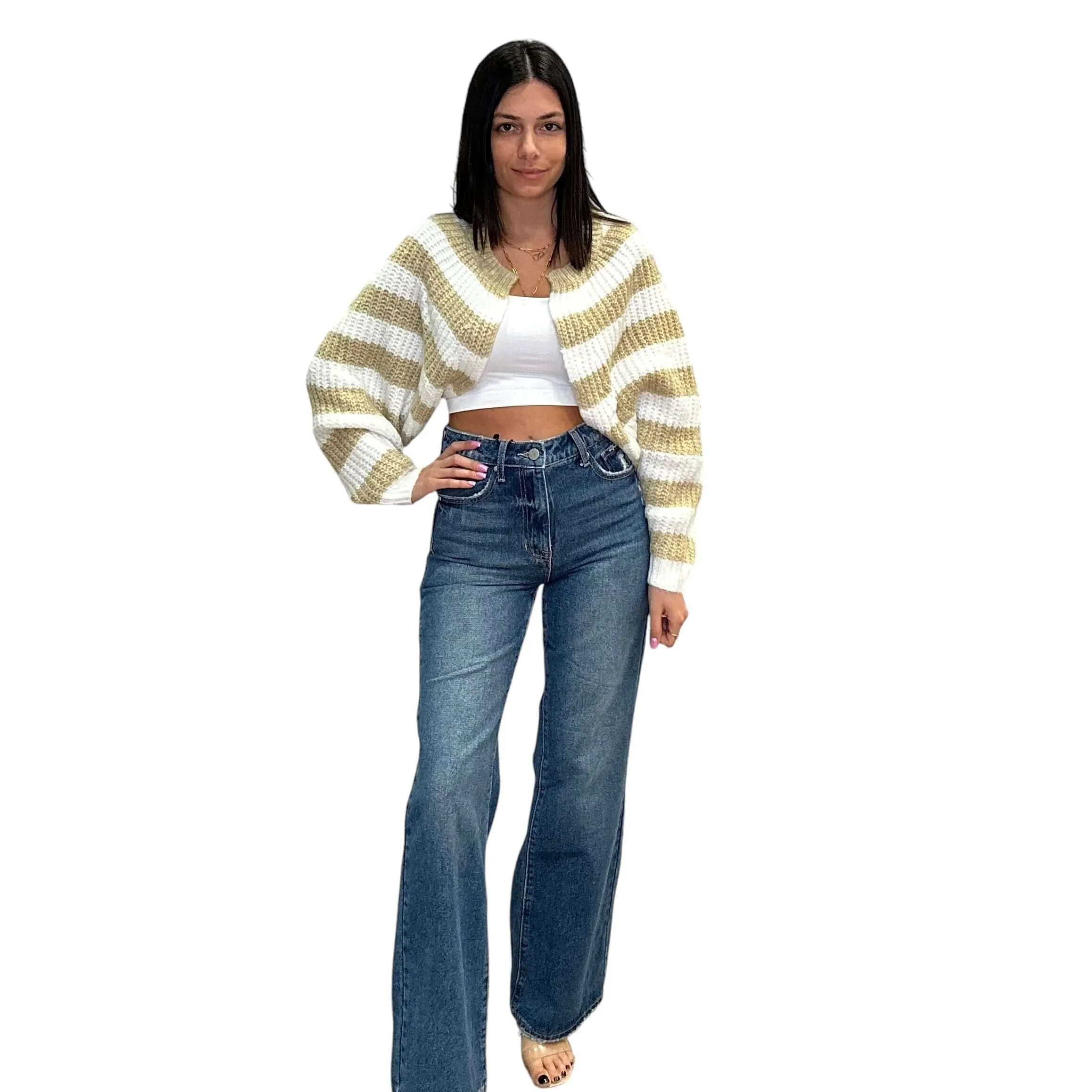 Stripe Knit Sweater Cardigan
