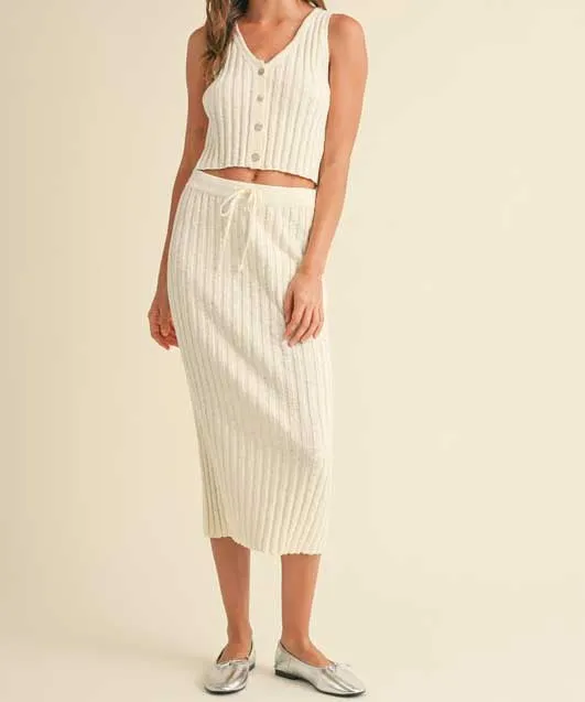 Textured Midi Skirt - Cream - FINAL SALE