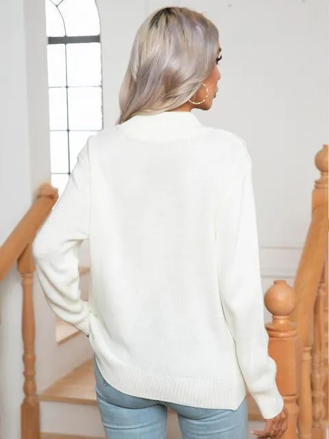 Warm And Refined Mock Neck Geometric Pattern Sweater