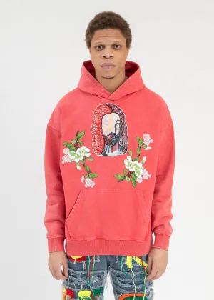 WASHED RED EMBROIDERY PATCHWORK  HOODIES