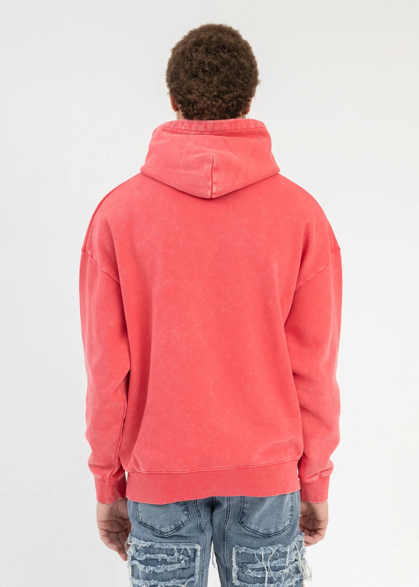 WASHED RED EMBROIDERY PATCHWORK  HOODIES