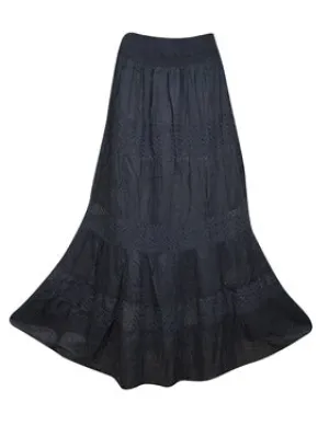 Womens Hippie Faire Skirt, Black Lace Work Handmade Maxi Skirt, Fall Boho Skirts, S/M/L