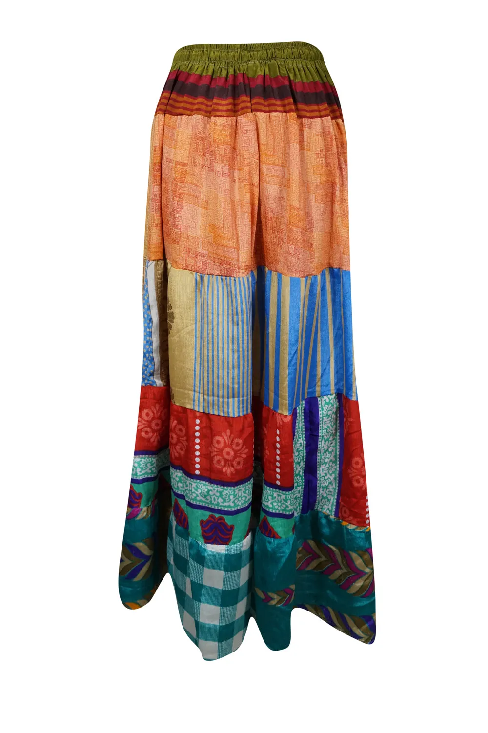 WomenS Maxi Skirt, Red Multi Patchwork  Beach Cover Up Skirts S/M/L