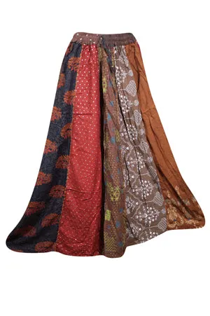 Womens Patchwork Dori Maxi Skirt, Rum Raisin Printed Beach Skirts S/M/L