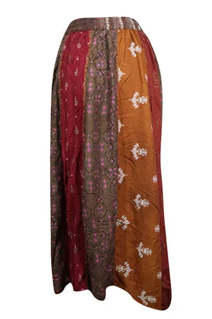Womens Patchwork Dori Maxi Skirt, Rum Raisin Printed Beach Skirts S/M/L