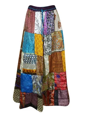 Womens Summer Silk Skirts, Multi Brown Lightweight Recycle Silk Sari Beach Skirts SM